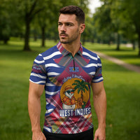 West Indies Christmas Zipper Polo Shirt with Tropical Snowman Palm Tree Gingerbread and Plaid Design - Wonder Print Shop