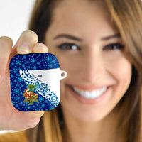 West Indies Christmas AirPods Case with Santa Riding Turtle Palm Tree and Tribal Snowflake Design - Wonder Print Shop