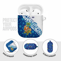 West Indies Christmas AirPods Case with Santa Riding Turtle Palm Tree and Tribal Snowflake Design - Wonder Print Shop