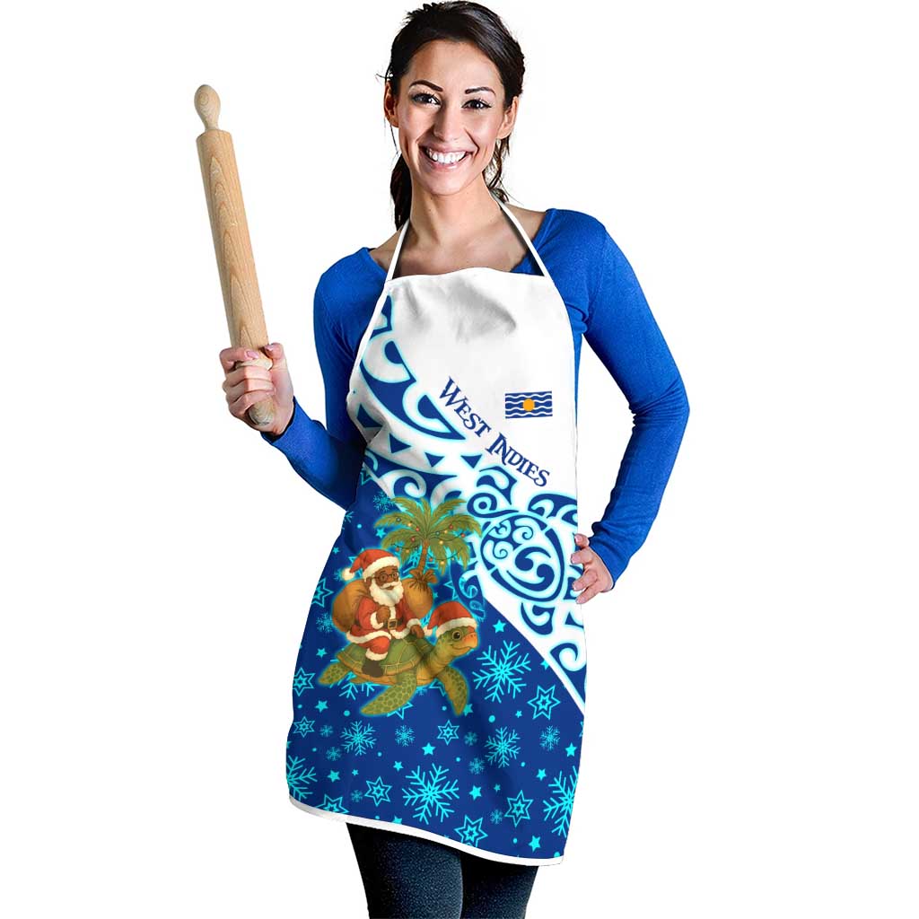 West Indies Christmas Apron with Santa Riding Turtle Palm Tree and Tribal Snowflake Design - Wonder Print Shop