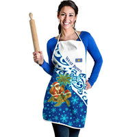 West Indies Christmas Apron with Santa Riding Turtle Palm Tree and Tribal Snowflake Design - Wonder Print Shop