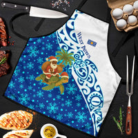 West Indies Christmas Apron with Santa Riding Turtle Palm Tree and Tribal Snowflake Design - Wonder Print Shop