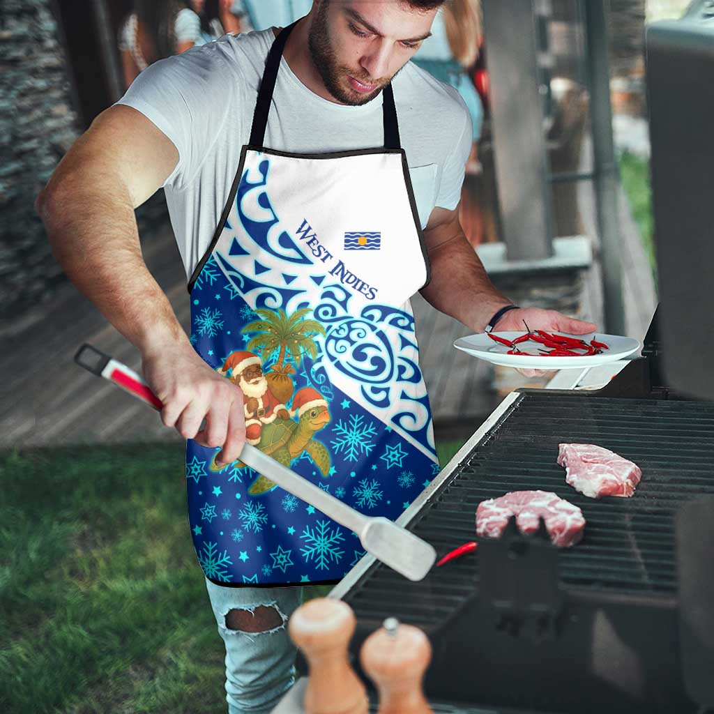 West Indies Christmas Apron with Santa Riding Turtle Palm Tree and Tribal Snowflake Design - Wonder Print Shop