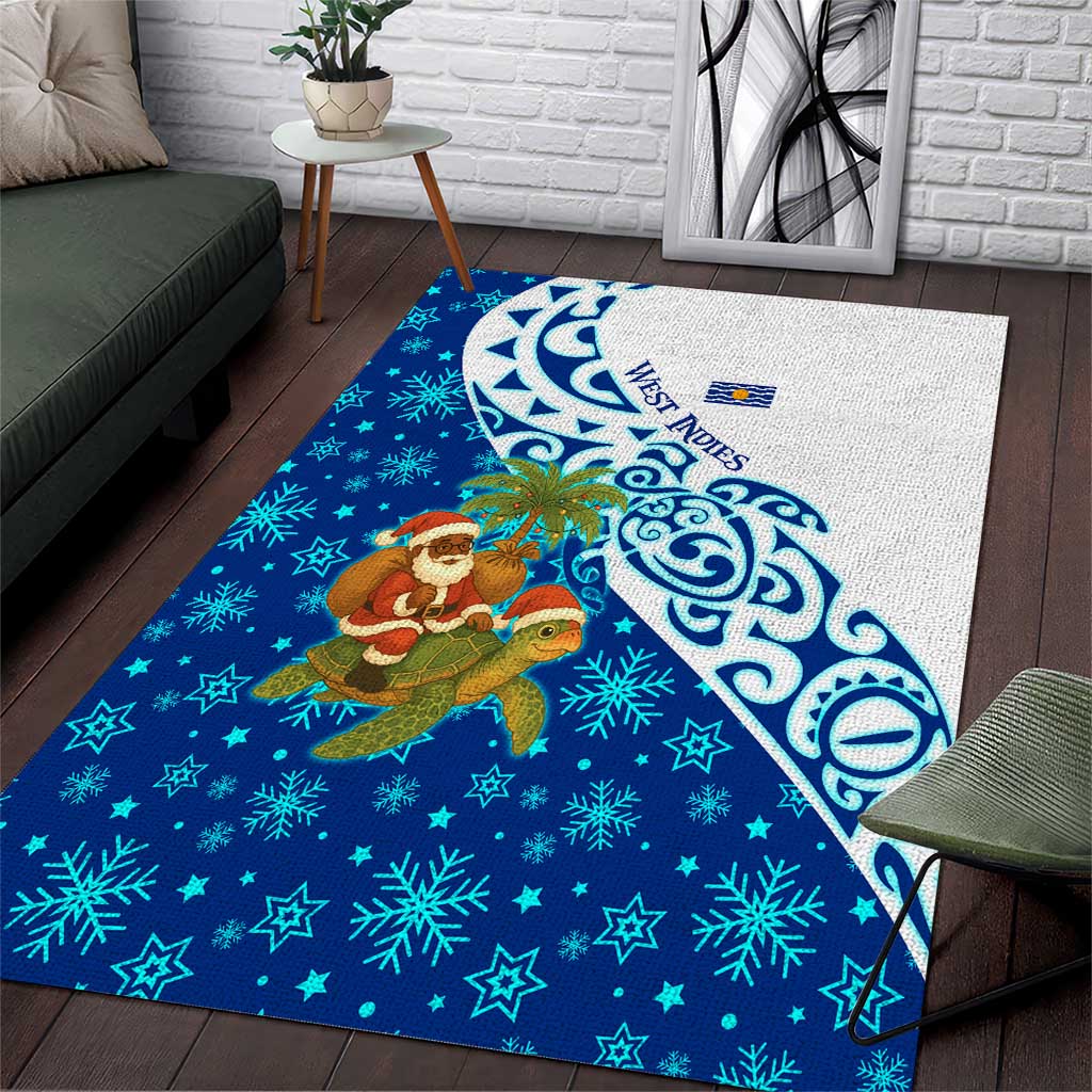 West Indies Christmas Area Rug with Santa Riding Turtle Palm Tree and Tribal Snowflake Design - Wonder Print Shop