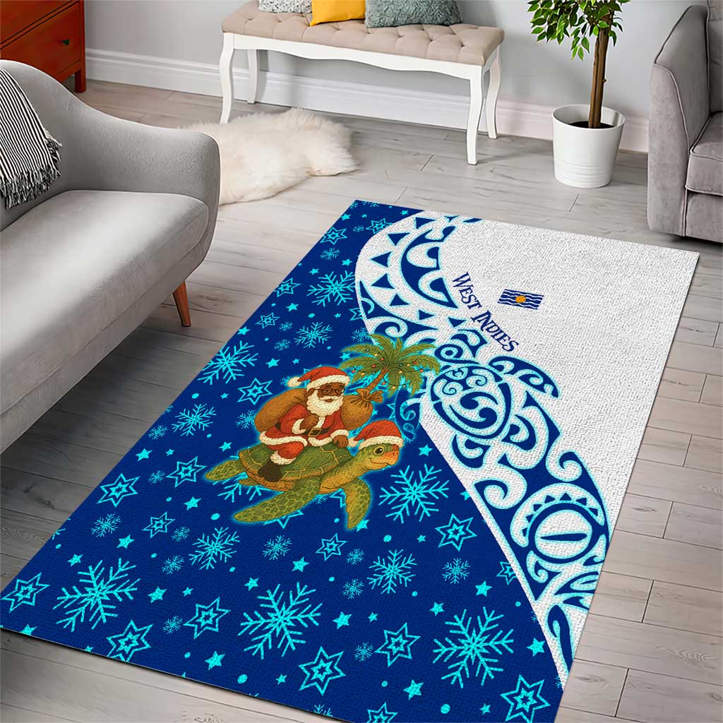 West Indies Christmas Area Rug with Santa Riding Turtle Palm Tree and Tribal Snowflake Design - Wonder Print Shop