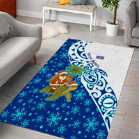 West Indies Christmas Area Rug with Santa Riding Turtle Palm Tree and Tribal Snowflake Design - Wonder Print Shop