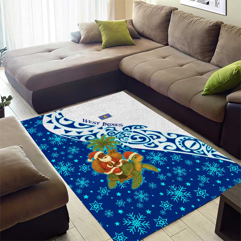 West Indies Christmas Area Rug with Santa Riding Turtle Palm Tree and Tribal Snowflake Design - Wonder Print Shop
