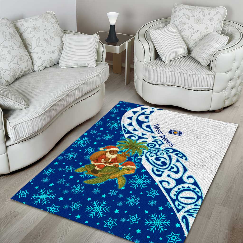 West Indies Christmas Area Rug with Santa Riding Turtle Palm Tree and Tribal Snowflake Design - Wonder Print Shop