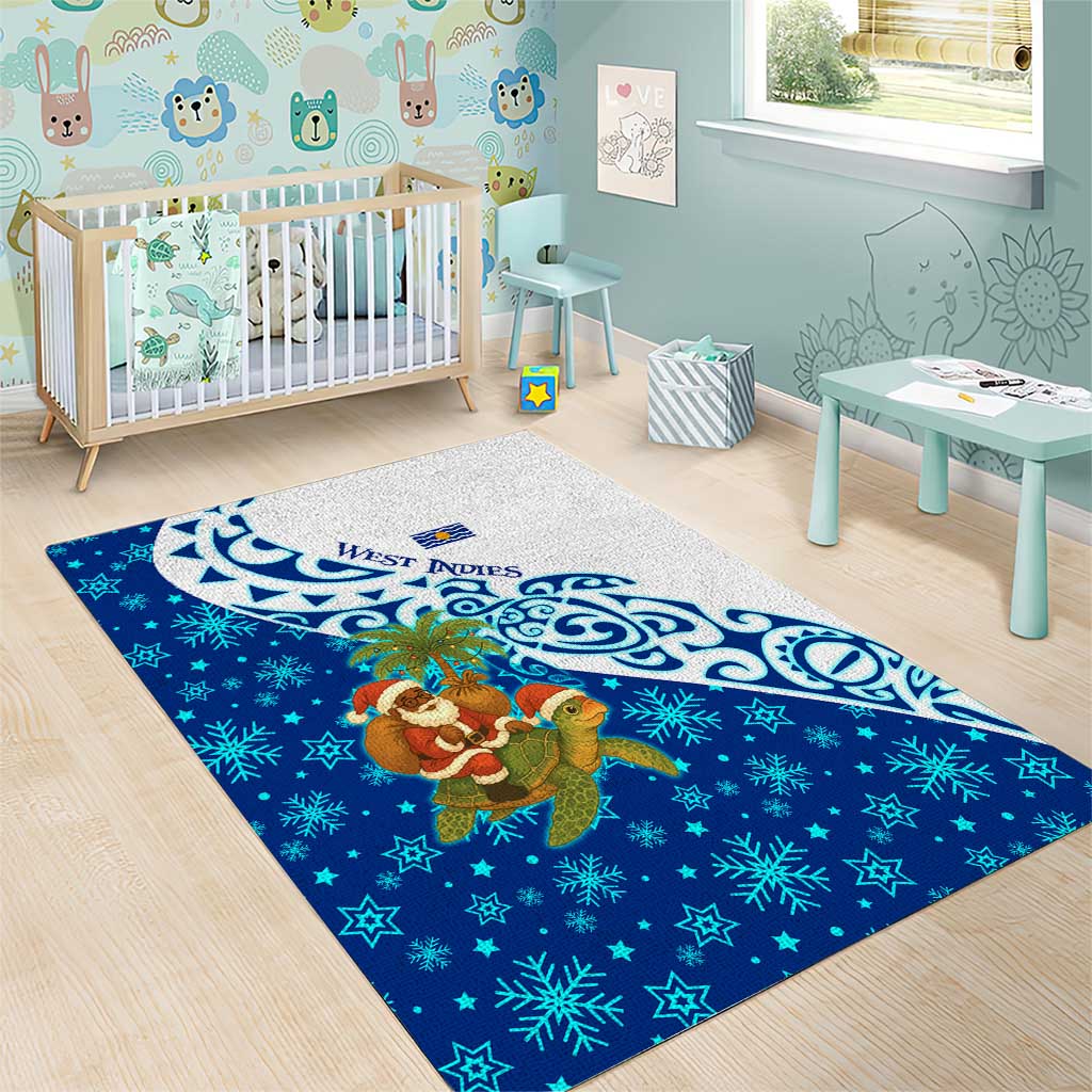 West Indies Christmas Area Rug with Santa Riding Turtle Palm Tree and Tribal Snowflake Design - Wonder Print Shop