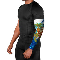 West Indies Christmas Arm Sleeves with Santa Riding Turtle Palm Tree and Tribal Snowflake Design - Wonder Print Shop