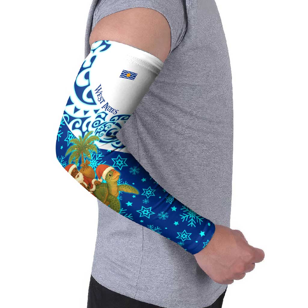 West Indies Christmas Arm Sleeves with Santa Riding Turtle Palm Tree and Tribal Snowflake Design - Wonder Print Shop