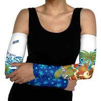 West Indies Christmas Arm Sleeves with Santa Riding Turtle Palm Tree and Tribal Snowflake Design - Wonder Print Shop