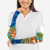 West Indies Christmas Arm Sleeves with Santa Riding Turtle Palm Tree and Tribal Snowflake Design - Wonder Print Shop