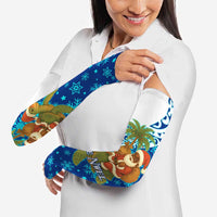 West Indies Christmas Arm Sleeves with Santa Riding Turtle Palm Tree and Tribal Snowflake Design - Wonder Print Shop