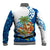 West Indies Christmas Baseball Jacket with Santa Riding Turtle Palm Tree and Tribal Snowflake Design - Wonder Print Shop