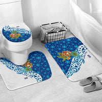 West Indies Christmas Bathroom Set with Santa Riding Turtle Palm Tree and Tribal Snowflake Design - Wonder Print Shop