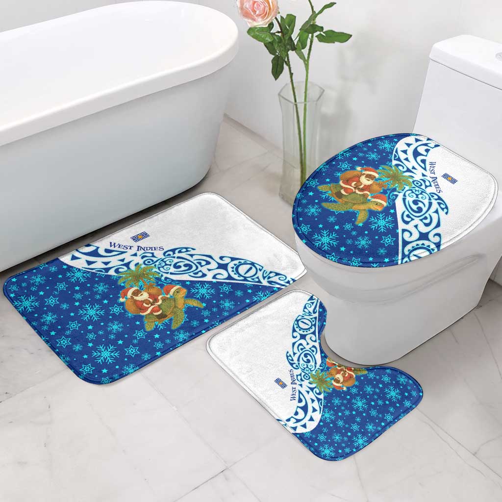 West Indies Christmas Bathroom Set with Santa Riding Turtle Palm Tree and Tribal Snowflake Design - Wonder Print Shop