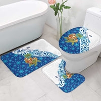 West Indies Christmas Bathroom Set with Santa Riding Turtle Palm Tree and Tribal Snowflake Design - Wonder Print Shop