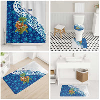 West Indies Christmas Bathroom Set with Santa Riding Turtle Palm Tree and Tribal Snowflake Design - Wonder Print Shop