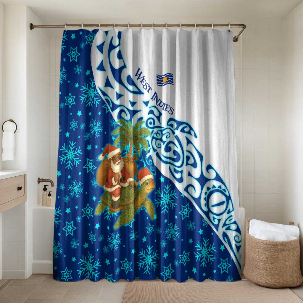 West Indies Christmas Bathroom Set with Santa Riding Turtle Palm Tree and Tribal Snowflake Design - Wonder Print Shop