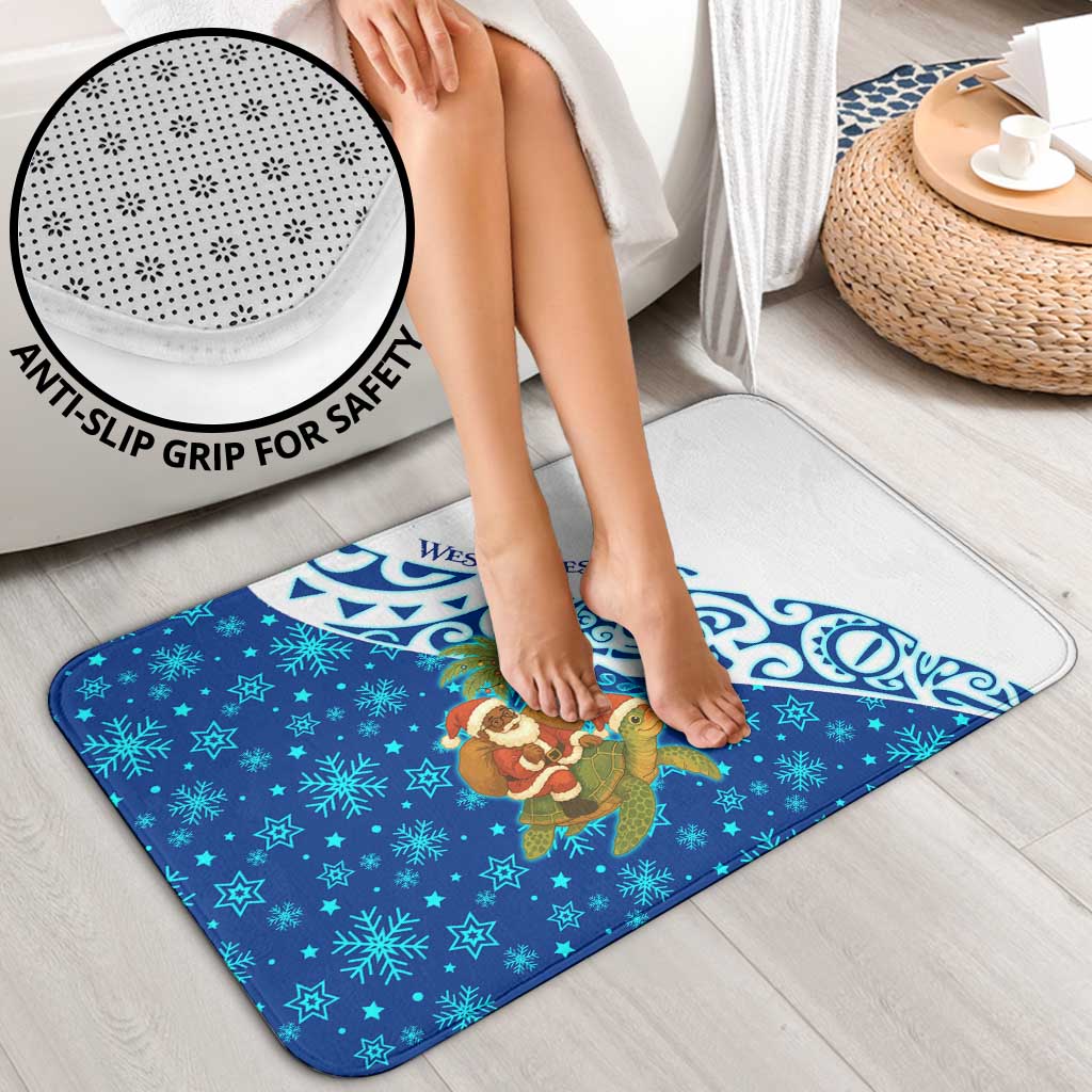 West Indies Christmas Bathroom Set with Santa Riding Turtle Palm Tree and Tribal Snowflake Design - Wonder Print Shop