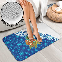 West Indies Christmas Bathroom Set with Santa Riding Turtle Palm Tree and Tribal Snowflake Design - Wonder Print Shop