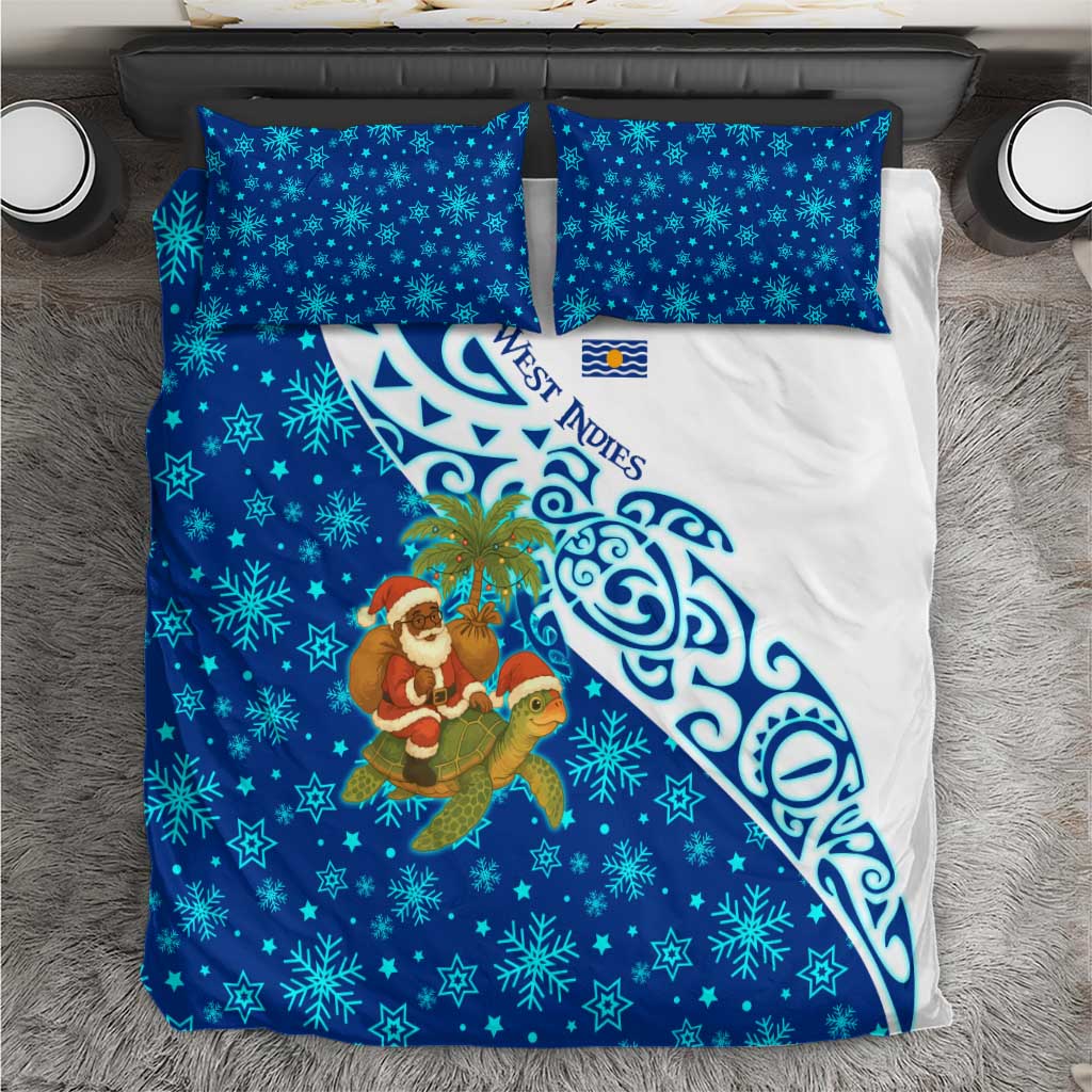 West Indies Christmas Bedding Set with Santa Riding Turtle Palm Tree and Tribal Snowflake Design - Wonder Print Shop