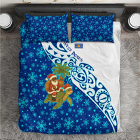 West Indies Christmas Bedding Set with Santa Riding Turtle Palm Tree and Tribal Snowflake Design - Wonder Print Shop