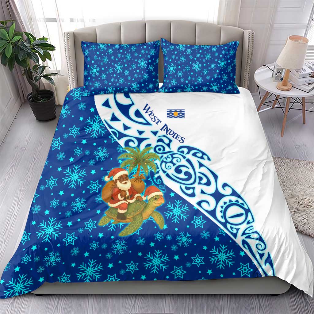 West Indies Christmas Bedding Set with Santa Riding Turtle Palm Tree and Tribal Snowflake Design - Wonder Print Shop