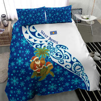 West Indies Christmas Bedding Set with Santa Riding Turtle Palm Tree and Tribal Snowflake Design - Wonder Print Shop