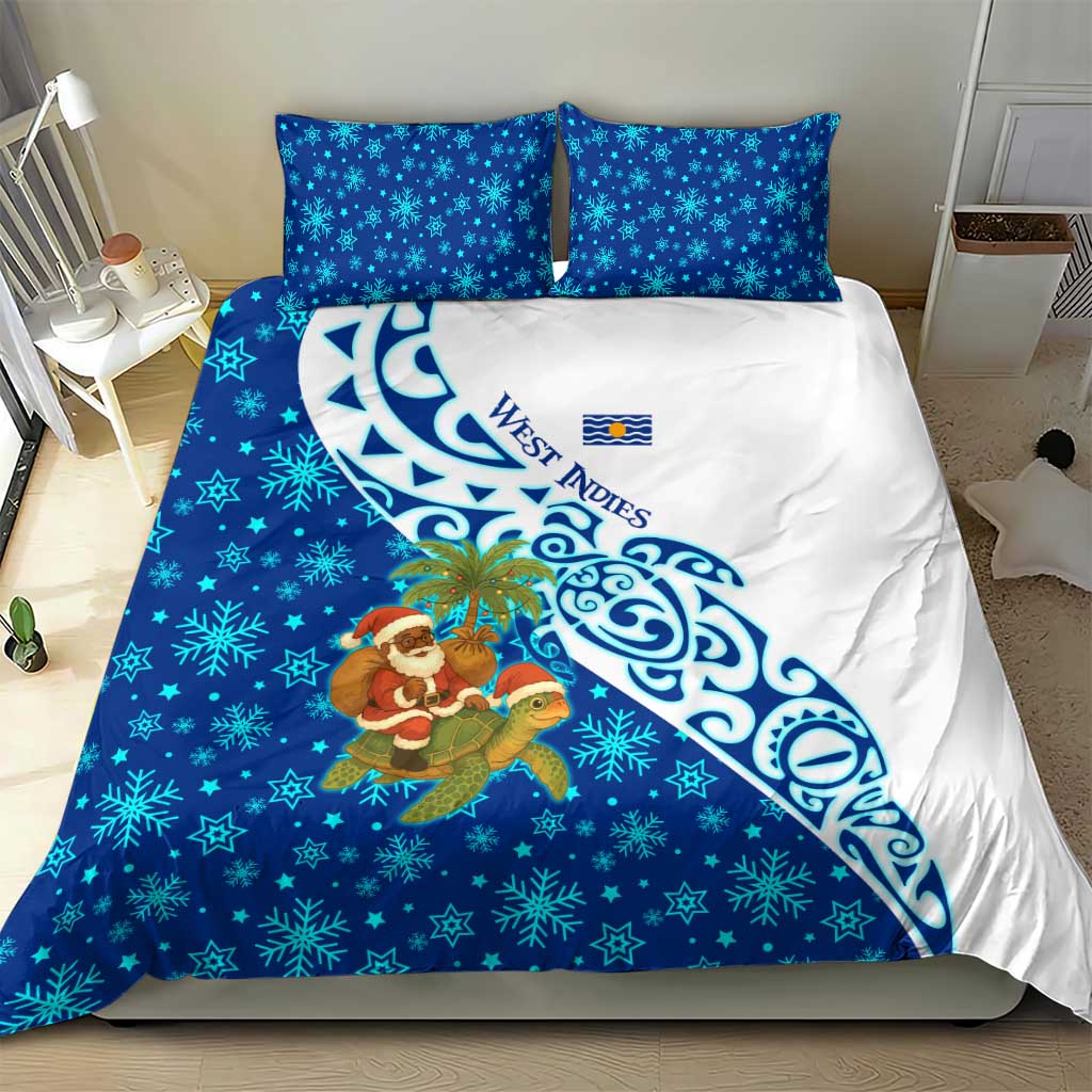 West Indies Christmas Bedding Set with Santa Riding Turtle Palm Tree and Tribal Snowflake Design - Wonder Print Shop