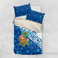West Indies Christmas Bedding Set with Santa Riding Turtle Palm Tree and Tribal Snowflake Design - Wonder Print Shop