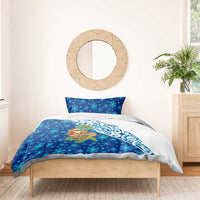 West Indies Christmas Bedding Set with Santa Riding Turtle Palm Tree and Tribal Snowflake Design - Wonder Print Shop