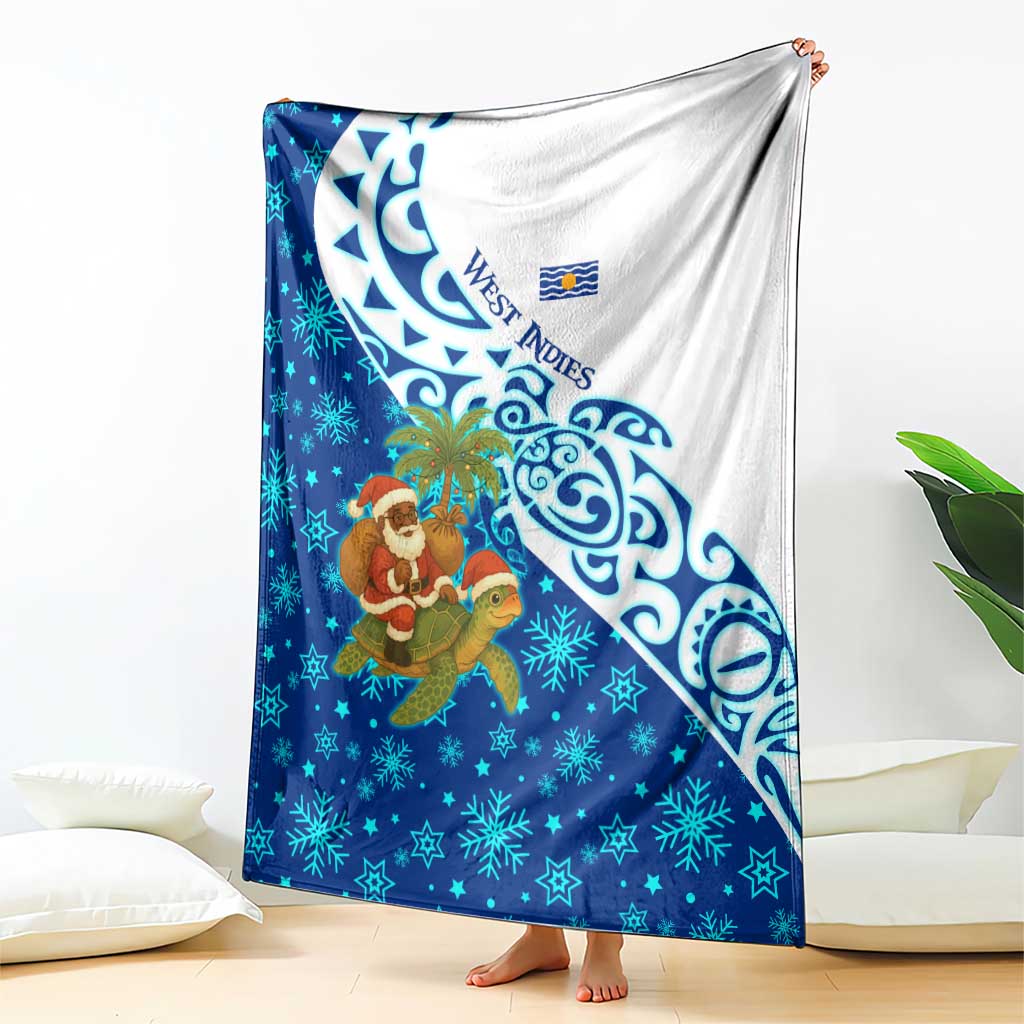 West Indies Christmas Blanket with Santa Riding Turtle Palm Tree and Tribal Snowflake Design - Wonder Print Shop