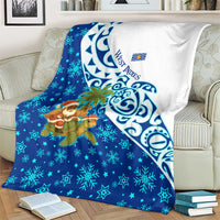West Indies Christmas Blanket with Santa Riding Turtle Palm Tree and Tribal Snowflake Design - Wonder Print Shop