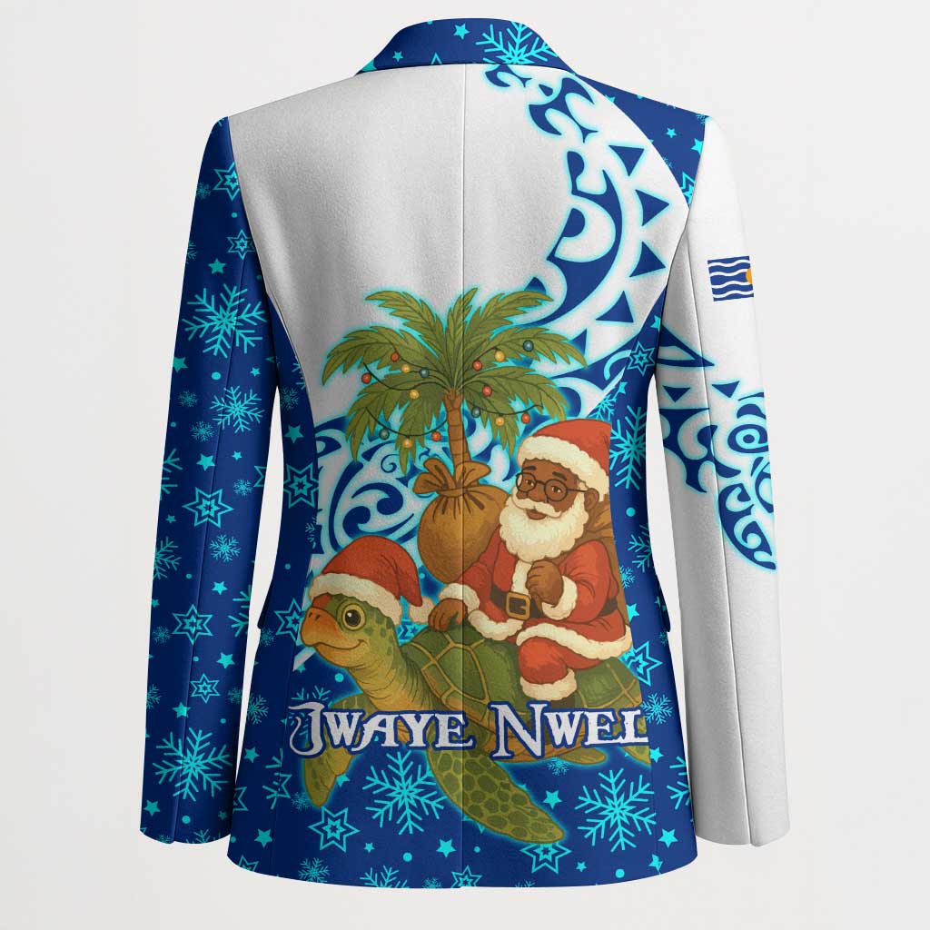 West Indies Christmas Blazer with Santa Riding Turtle Palm Tree and Tribal Snowflake Design - Wonder Print Shop