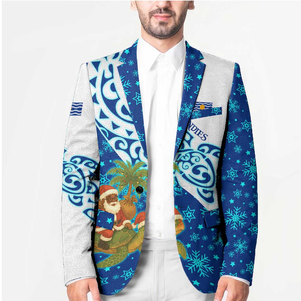 West Indies Christmas Blazer with Santa Riding Turtle Palm Tree and Tribal Snowflake Design - Wonder Print Shop