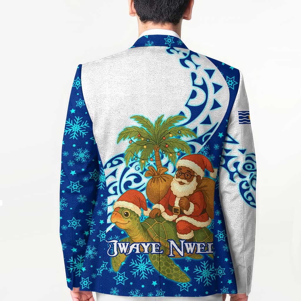 West Indies Christmas Blazer with Santa Riding Turtle Palm Tree and Tribal Snowflake Design - Wonder Print Shop