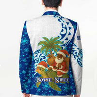 West Indies Christmas Blazer with Santa Riding Turtle Palm Tree and Tribal Snowflake Design - Wonder Print Shop