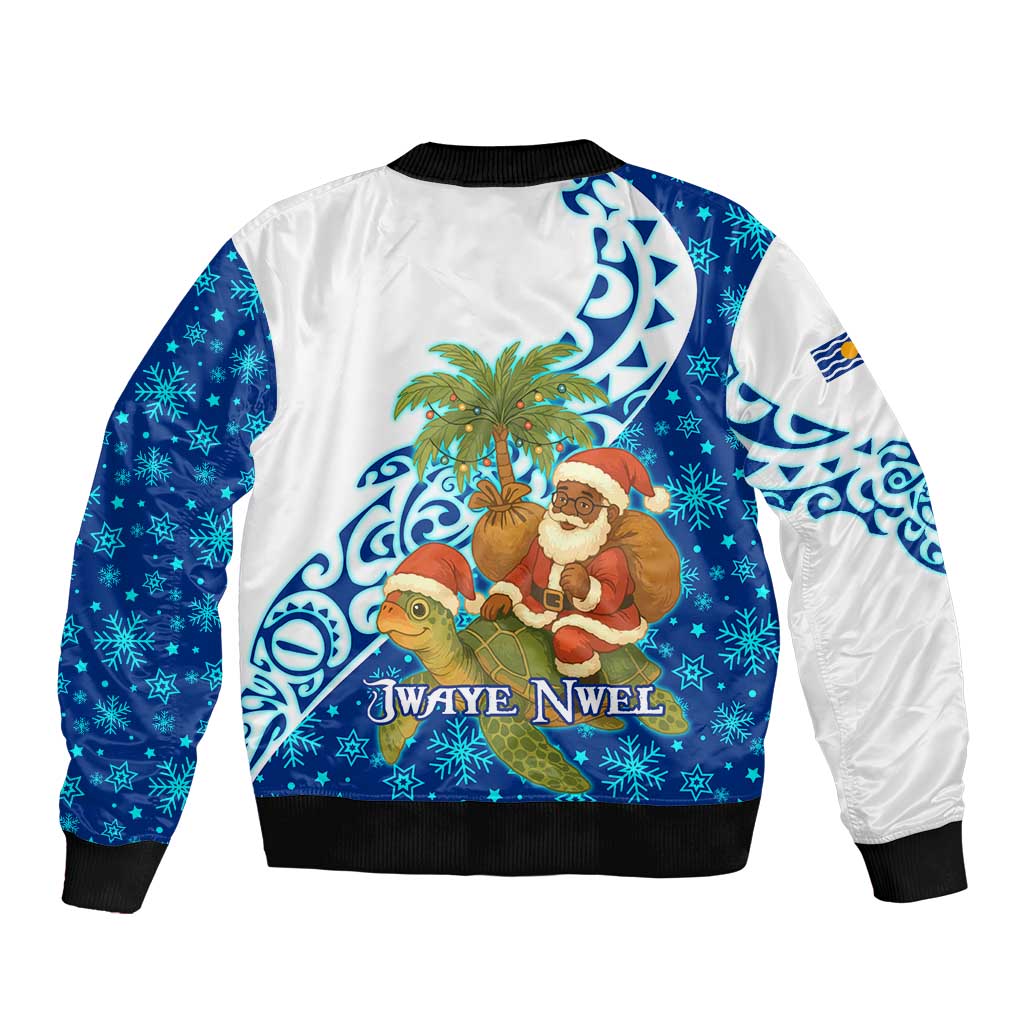 West Indies Christmas Bomber Jacket with Santa Riding Turtle Palm Tree and Tribal Snowflake Design - Wonder Print Shop