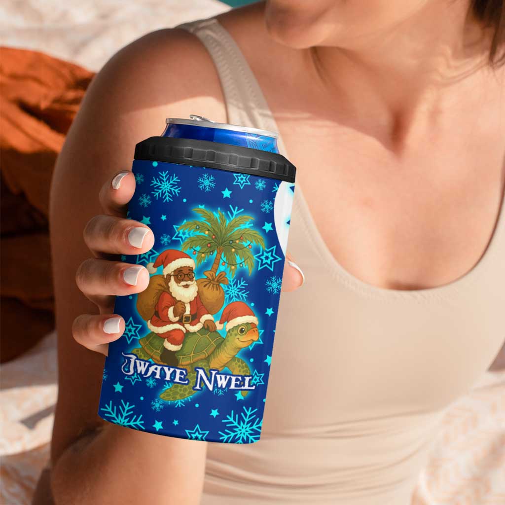 West Indies Christmas 4 in 1 Can Cooler Tumbler with Santa Riding Turtle Palm Tree and Tribal Snowflake Design - Wonder Print Shop