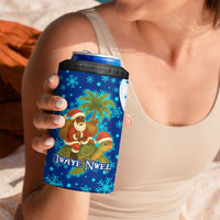 West Indies Christmas 4 in 1 Can Cooler Tumbler with Santa Riding Turtle Palm Tree and Tribal Snowflake Design - Wonder Print Shop