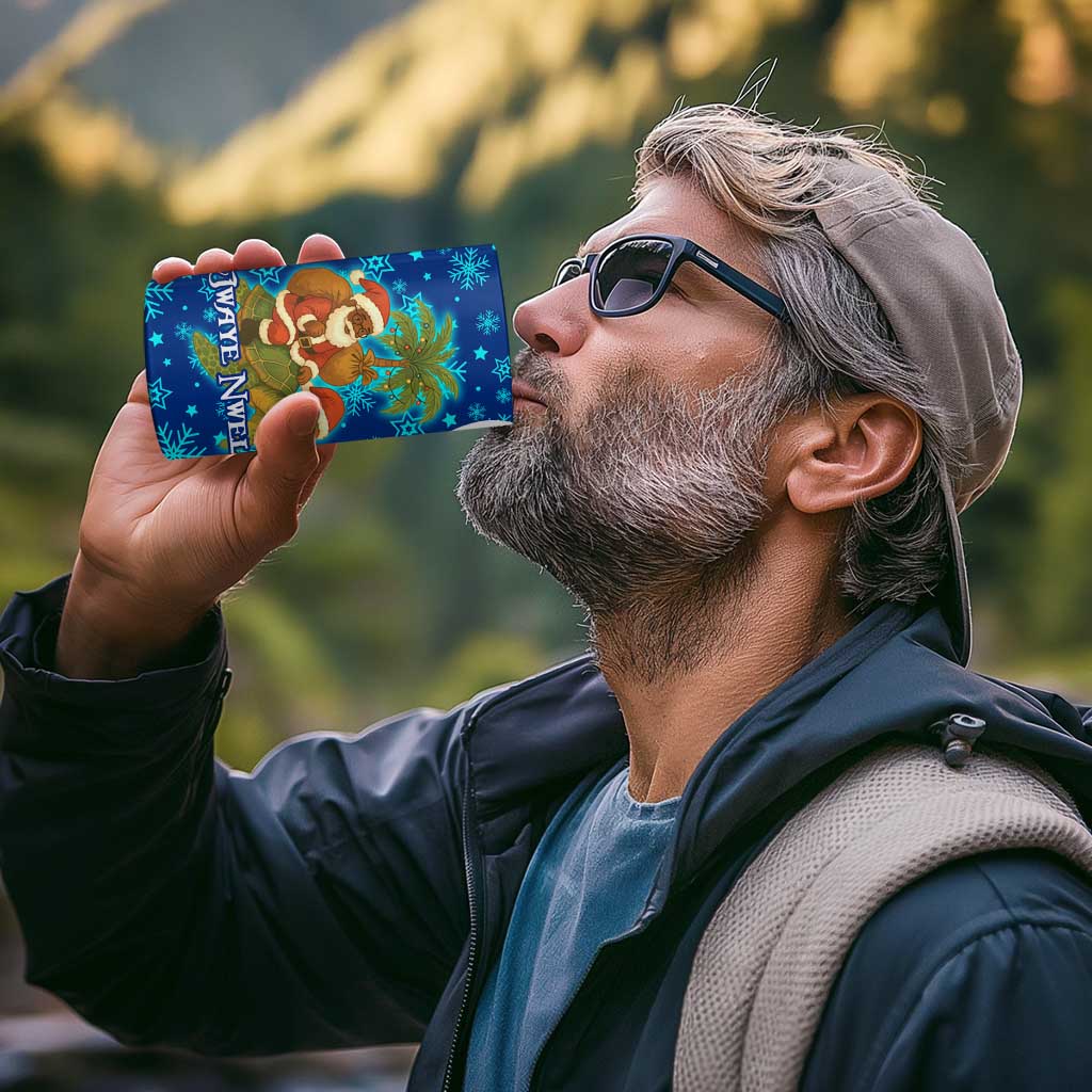 West Indies Christmas 4 in 1 Can Cooler Tumbler with Santa Riding Turtle Palm Tree and Tribal Snowflake Design - Wonder Print Shop