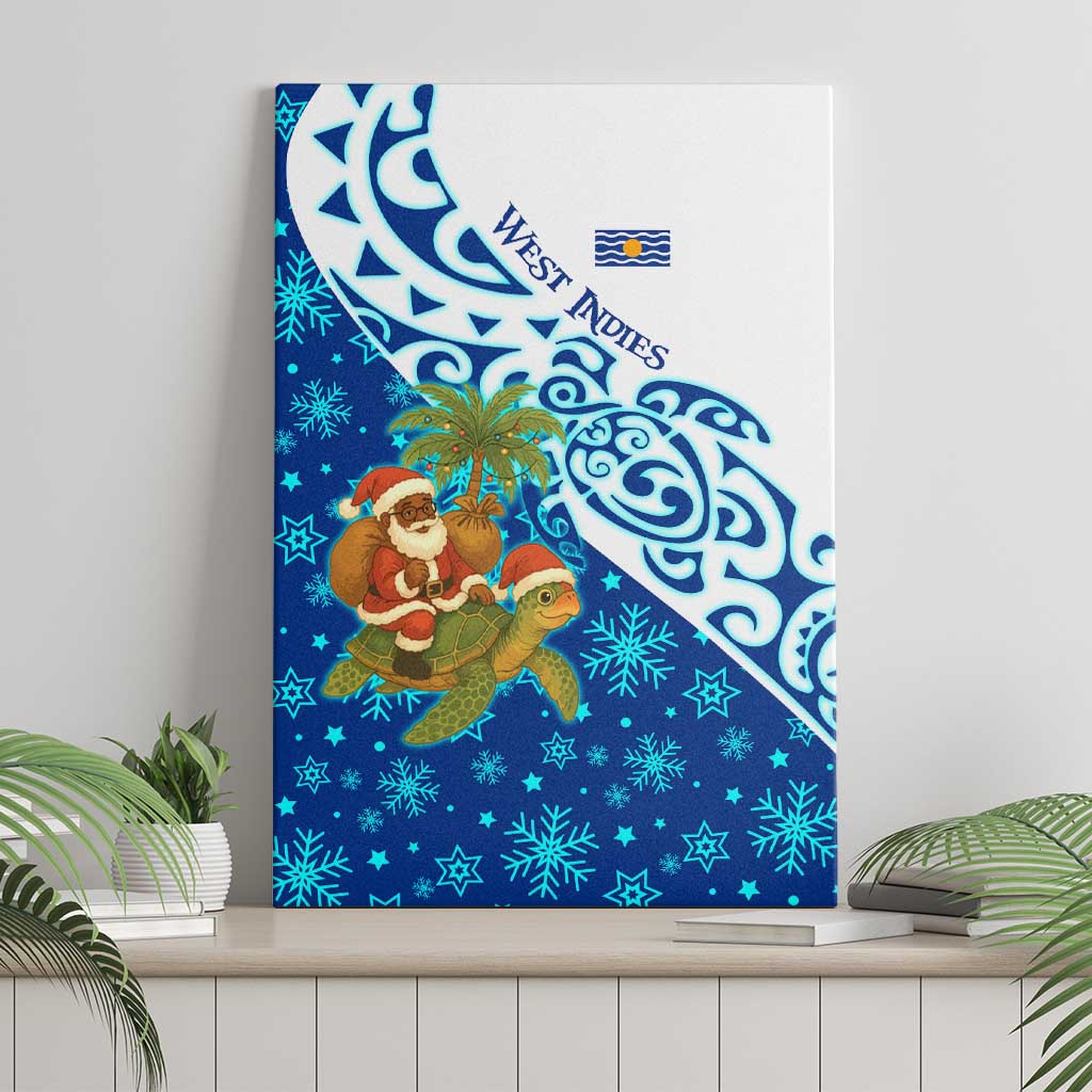 West Indies Christmas Canvas Wall Art with Santa Riding Turtle Palm Tree and Tribal Snowflake Design - Wonder Print Shop