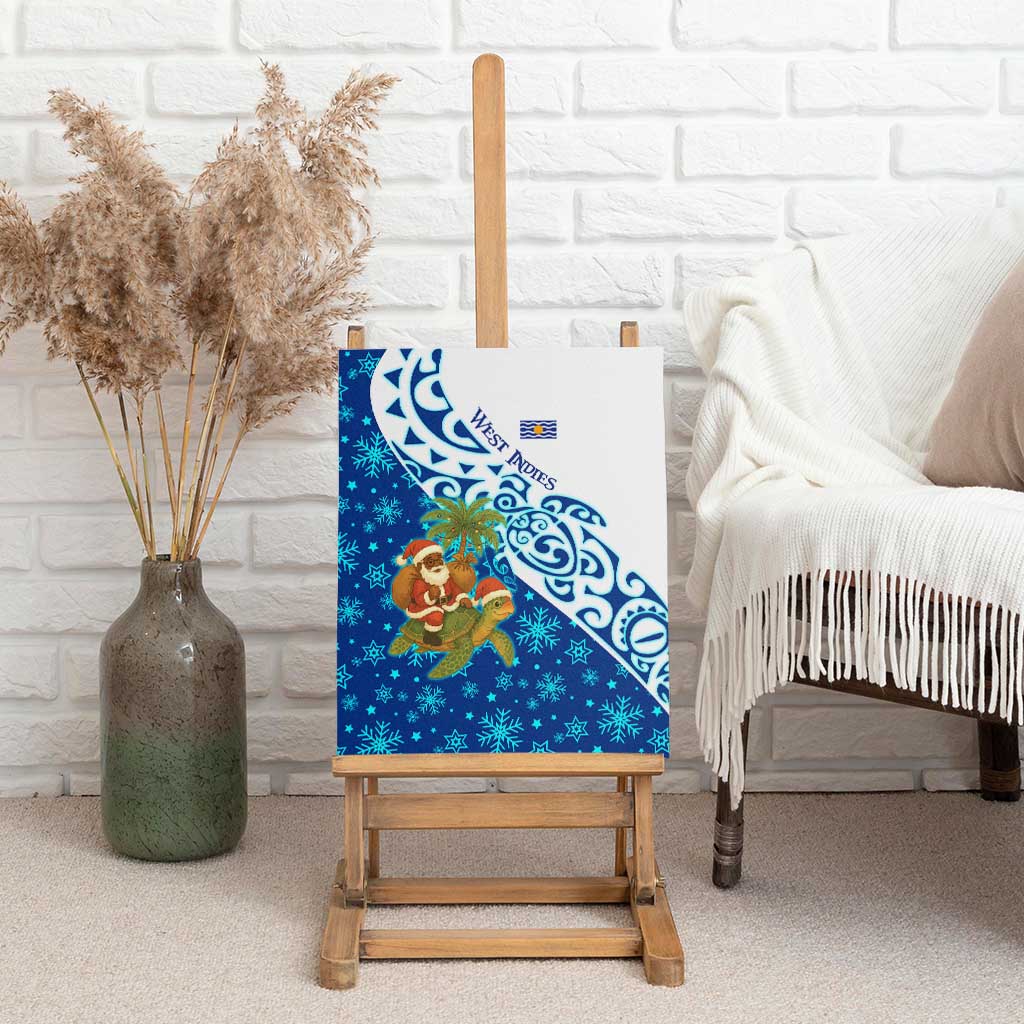 West Indies Christmas Canvas Wall Art with Santa Riding Turtle Palm Tree and Tribal Snowflake Design - Wonder Print Shop