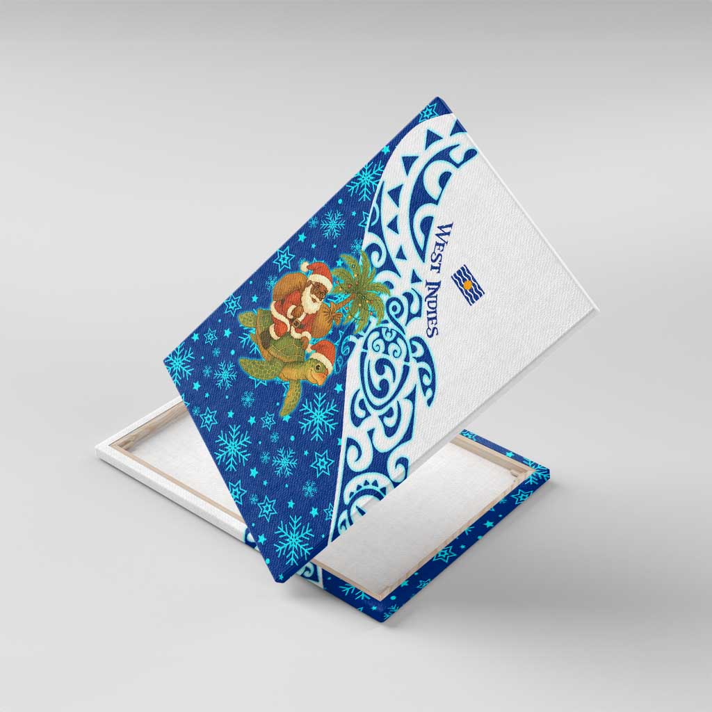 West Indies Christmas Canvas Wall Art with Santa Riding Turtle Palm Tree and Tribal Snowflake Design - Wonder Print Shop