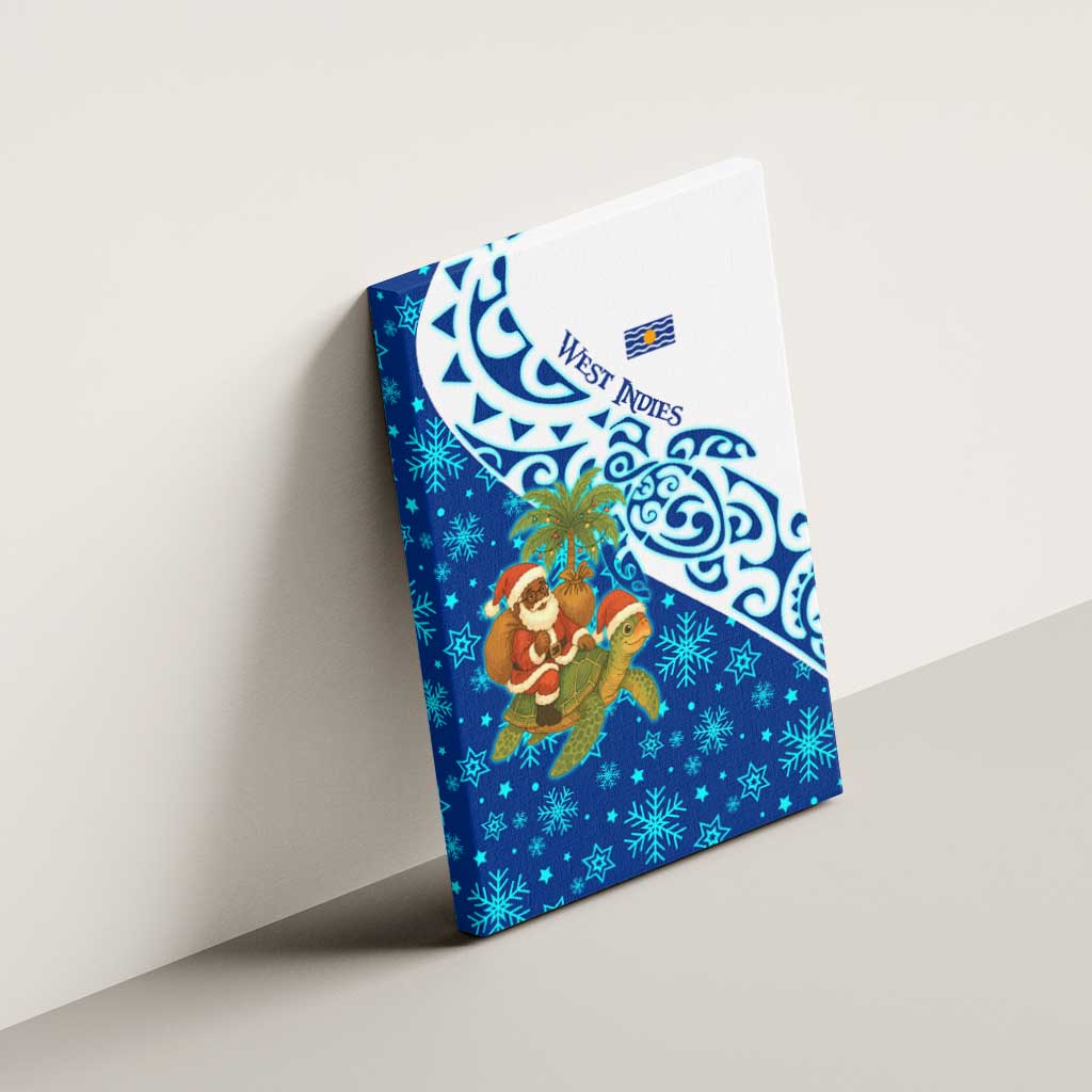 West Indies Christmas Canvas Wall Art with Santa Riding Turtle Palm Tree and Tribal Snowflake Design - Wonder Print Shop