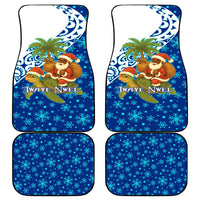 West Indies Christmas Car Mats with Santa Riding Turtle Palm Tree and Tribal Snowflake Design - Wonder Print Shop