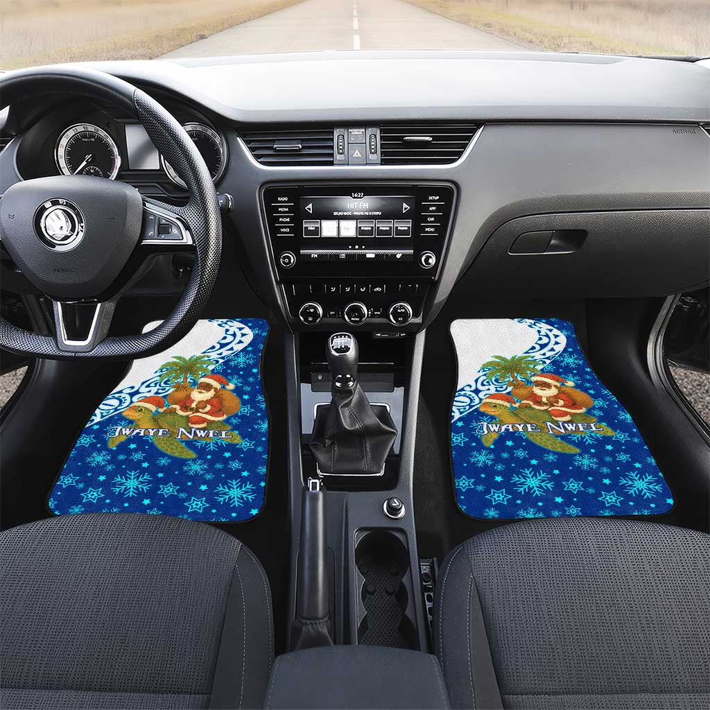 West Indies Christmas Car Mats with Santa Riding Turtle Palm Tree and Tribal Snowflake Design - Wonder Print Shop