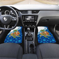 West Indies Christmas Car Mats with Santa Riding Turtle Palm Tree and Tribal Snowflake Design - Wonder Print Shop